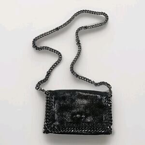 Borse in Pelle Italy Gray Black Reptile Leather Crossbody Clutch Chain Strap